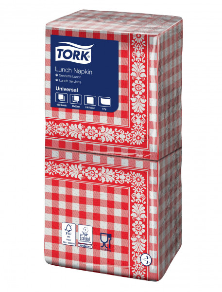 Tork gedecoreerde lunchservet 1-lgs, 1/4 vouw Tork